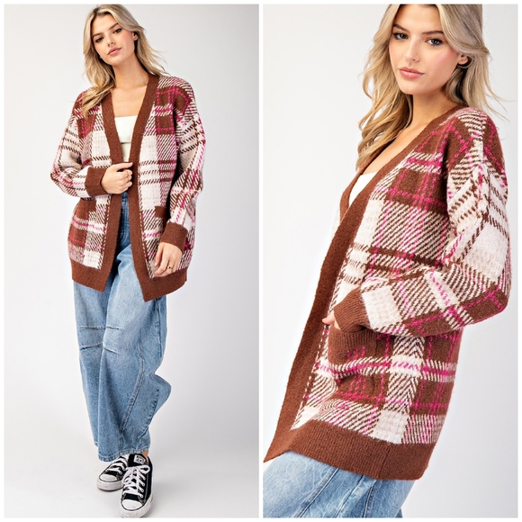ee:some Cozy Chic Brown Plaid Cardigan - Picture 15 of 15